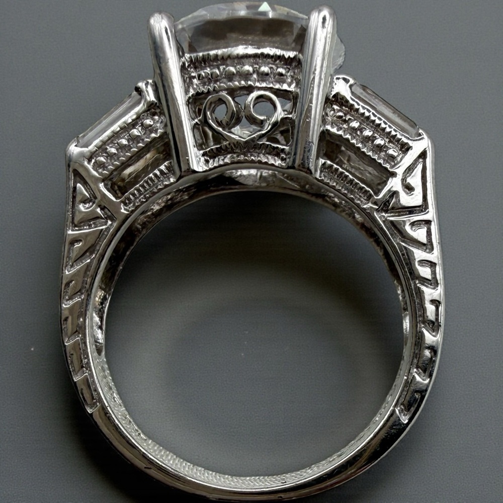 Cocktail Ring CZ 925 Signed GSK Size 7 Filigree sterling silver Mossanite 21.04G - Picture 9 of 13